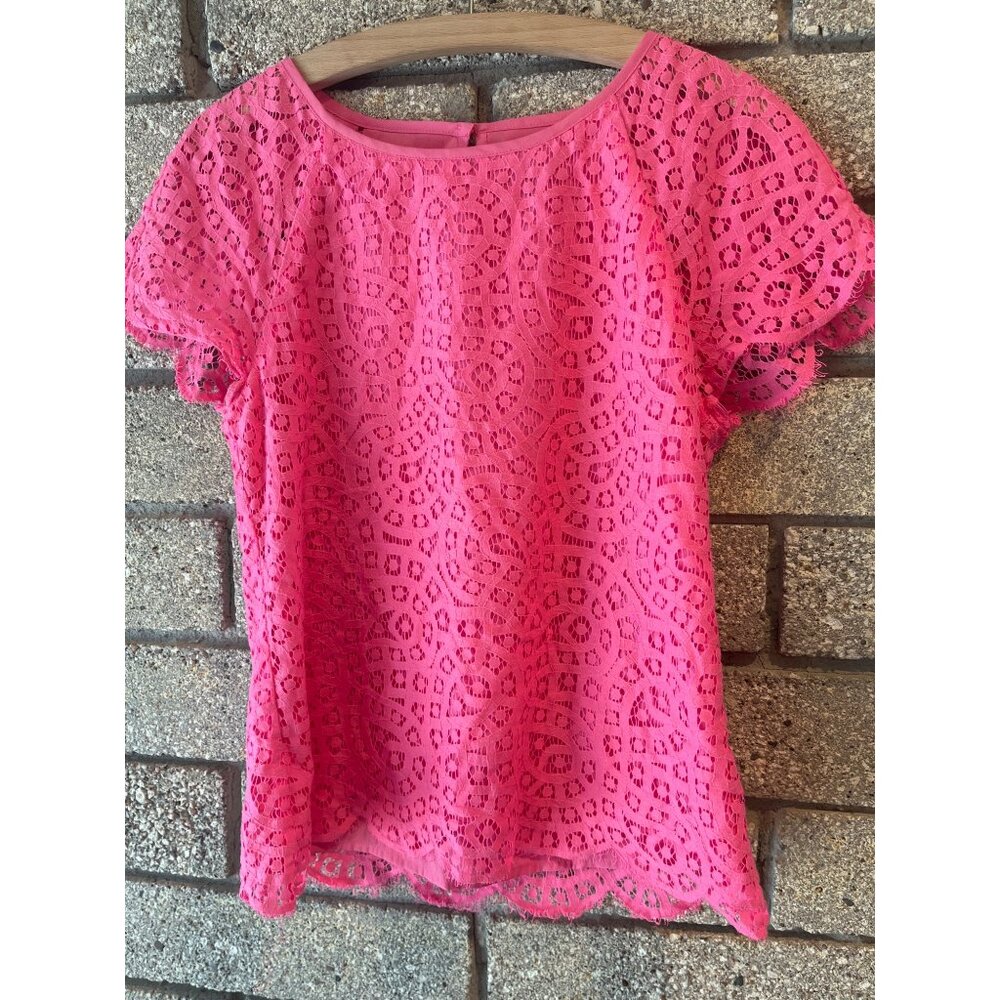 J.Crew Lace Top Hot Pink Sz S - Picture 2 of 6